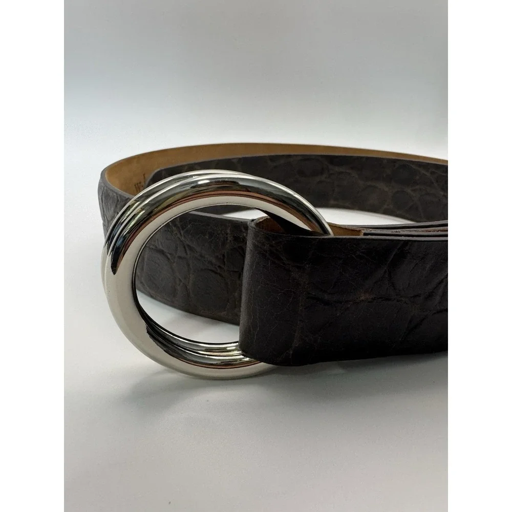 W Kleinberg‎ Brown Embossed Custom Leather Belt Belt Sz 34 NWOT Loop Buckle Lux